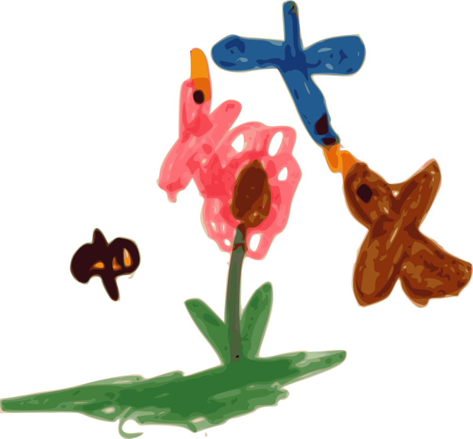 Kindergarten Art Birds, Bee, And Flower - Art (958x889)