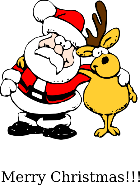 Card Clip Art - Funny Santa And Reindeer Round Ornament (450x593)