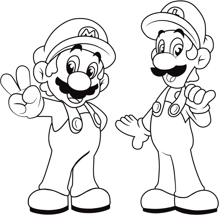 Awesome Mario Coloring Sheets Topic - Super Mario And Luigi Coloring Pages (899x888)