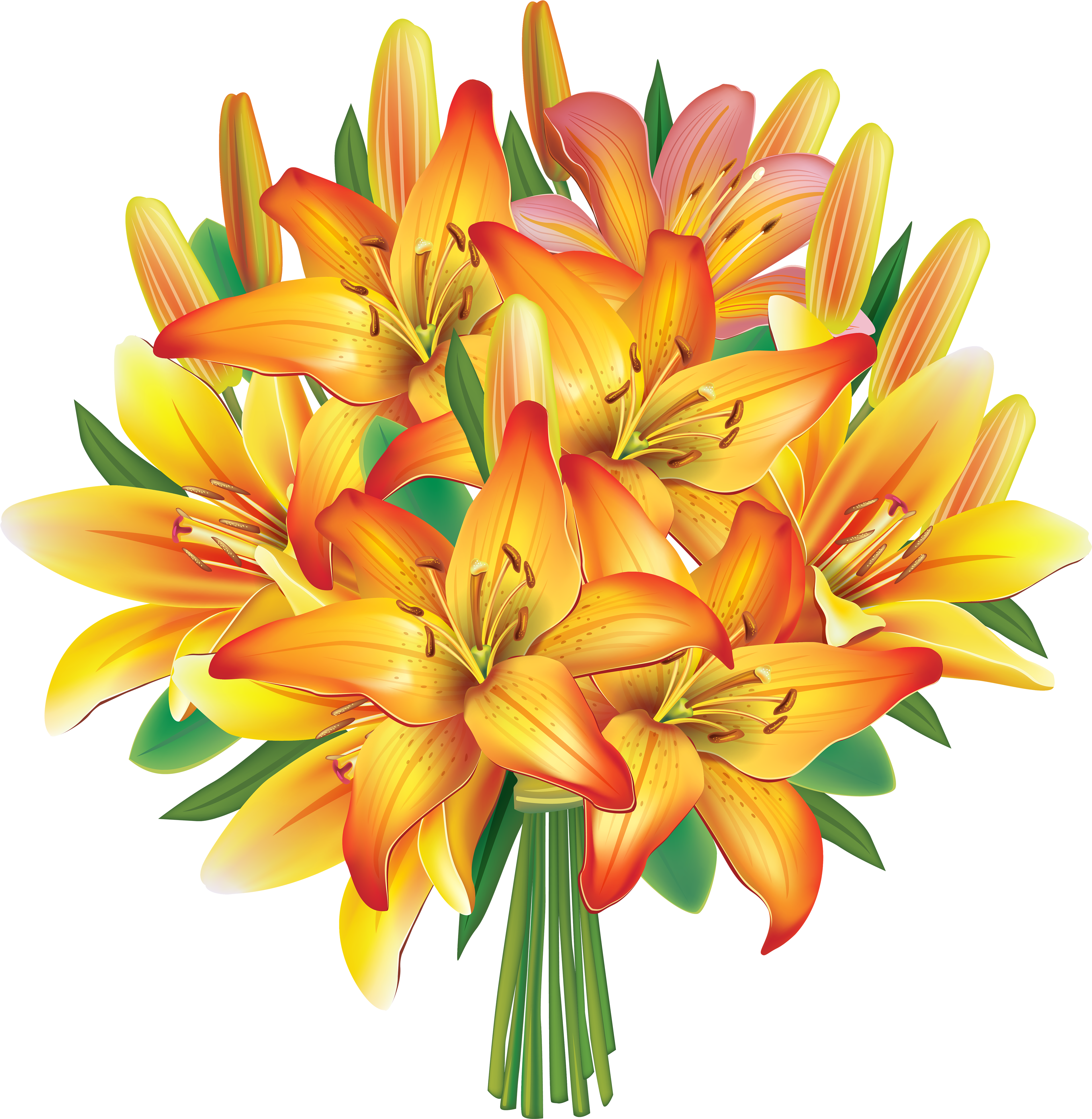 Yellow Lilies Flowers Bouquet Png - Yellow Lily Flowers Bouquet (3903x4000)
