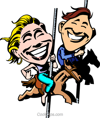 Couple On The Merry Go Round Royalty Free Vector Clip - Clip Art (405x480)
