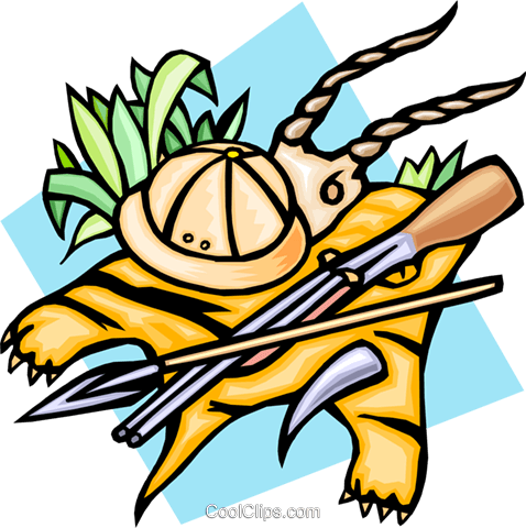 The Safari With Tiger Skin, Spear And Gun Royalty Free - Tiger (478x480)
