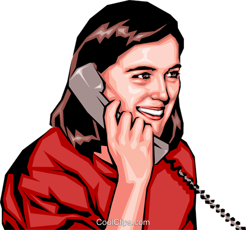 Girl On Phone Royalty Free Vector Clip Art Illustration - Telephone (480x449)