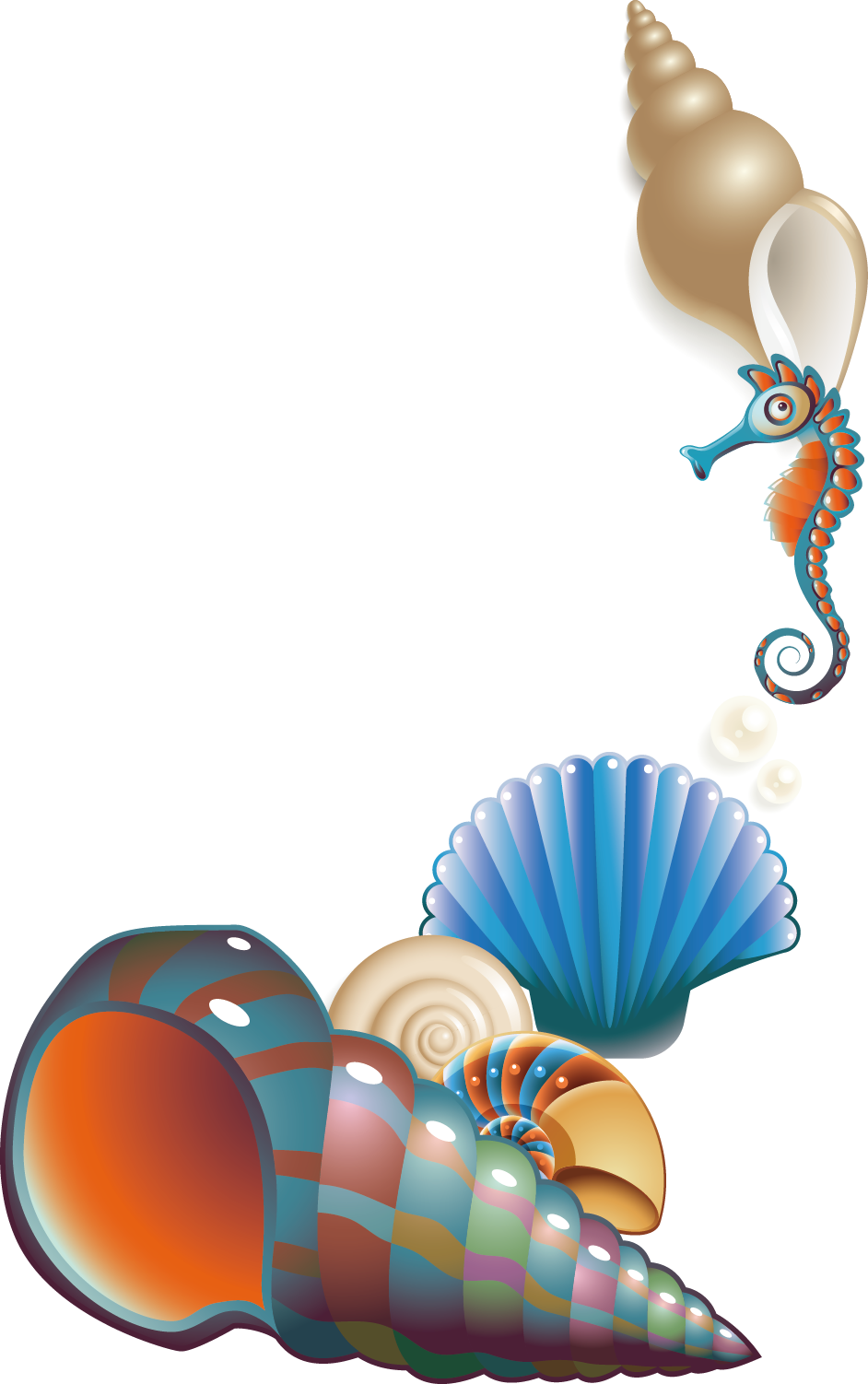 Seashell Poster Clip Art Marine Hippocampus Creative - Sticker Coquillages Et Hippocampes (942x1502)