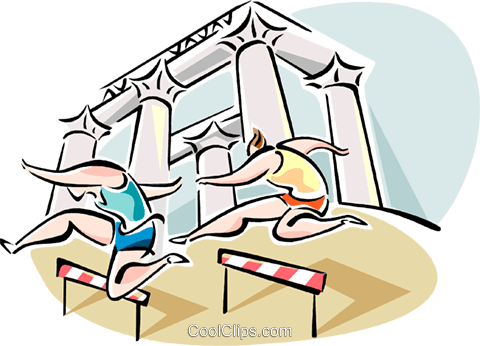 People Jumping Hurdles Royalty Free Vector Clip Art - Atletismo Dibujo (480x346)