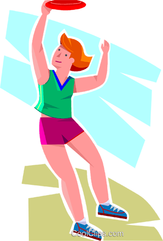 Girl Jumping For A Frisbee Royalty Free Vector Clip - Cartoon (326x480)