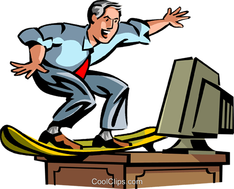 Businessman Surfing On His Desk Royalty Free Vector - Businessman Surfing On His Desk Royalty Free Vector (480x388)