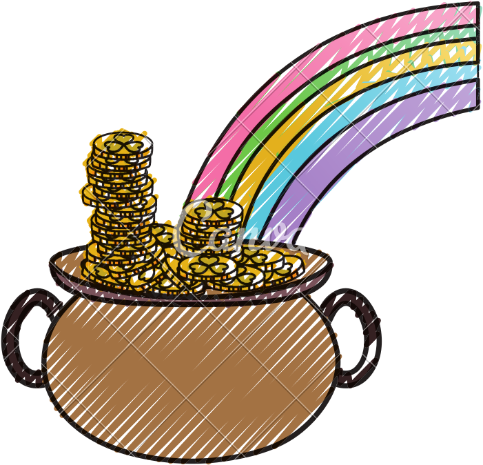 Grated Gold Coins Inside Pot Cauldron And Rainbow - Cooking (800x800)