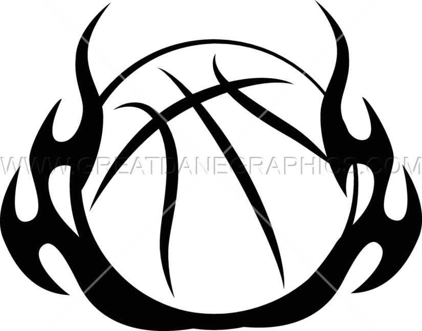 Basketball Tribal Flames - Basketball Flame Clipart Png Black And White (825x648)