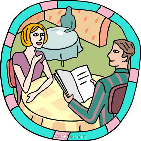 Couple At Restaurant Royalty Free Vector Clip Art Illustration - Menu (480x479)