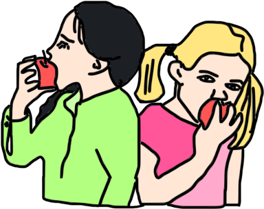 Eating Apple Child Girl - Eating Apples Clipart Png (419x340)