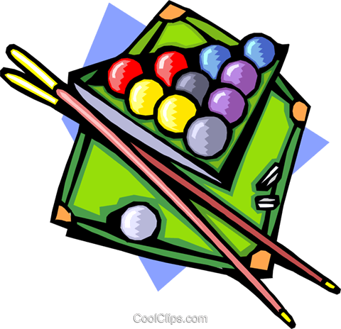 Pool Table With Ball And Cues Royalty Free Vector Clip - Clip Art (480x464)