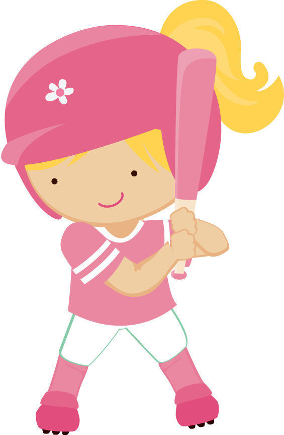 Clipart Girl Playing Baseball - Beisbol Animado Niñas (565x863)