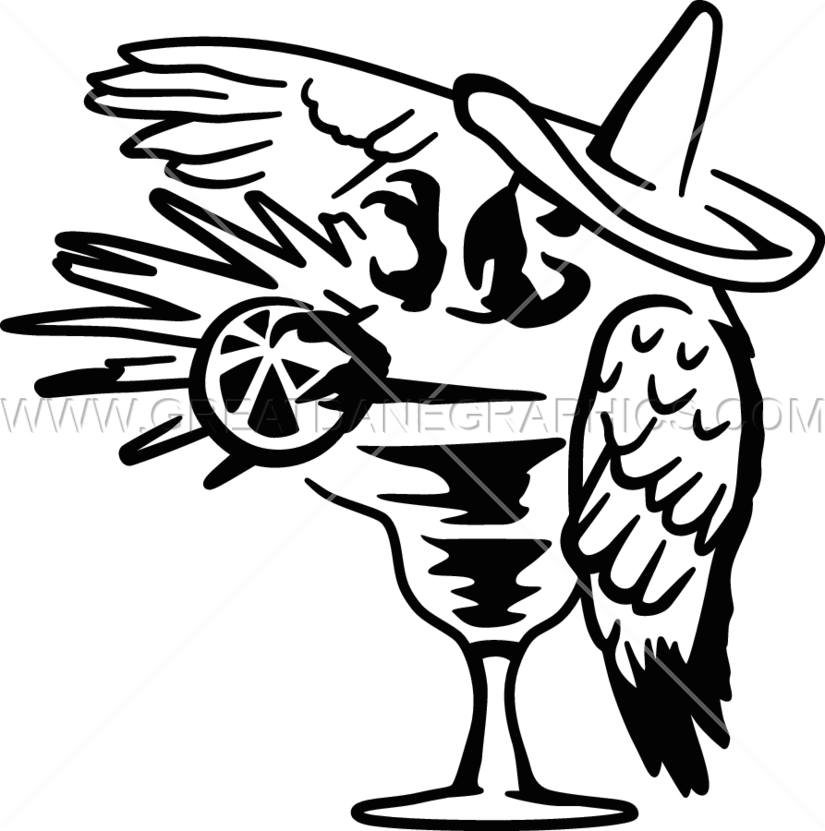 Parrot Drinking Margarita Black And White Clipart Margarita - Margarita Sign Clipart Black And White (825x831)