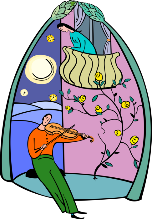 Vector Illustration Of Romantic Interlude Serenade - Vector Illustration Of Romantic Interlude Serenade (486x700)