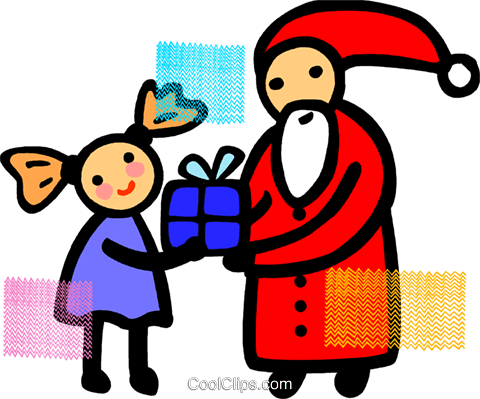 Santa Giving A Gift To A Girl Royalty Free Vector Clip - Santa Giving A Gift To A Girl Royalty Free Vector Clip (480x399)
