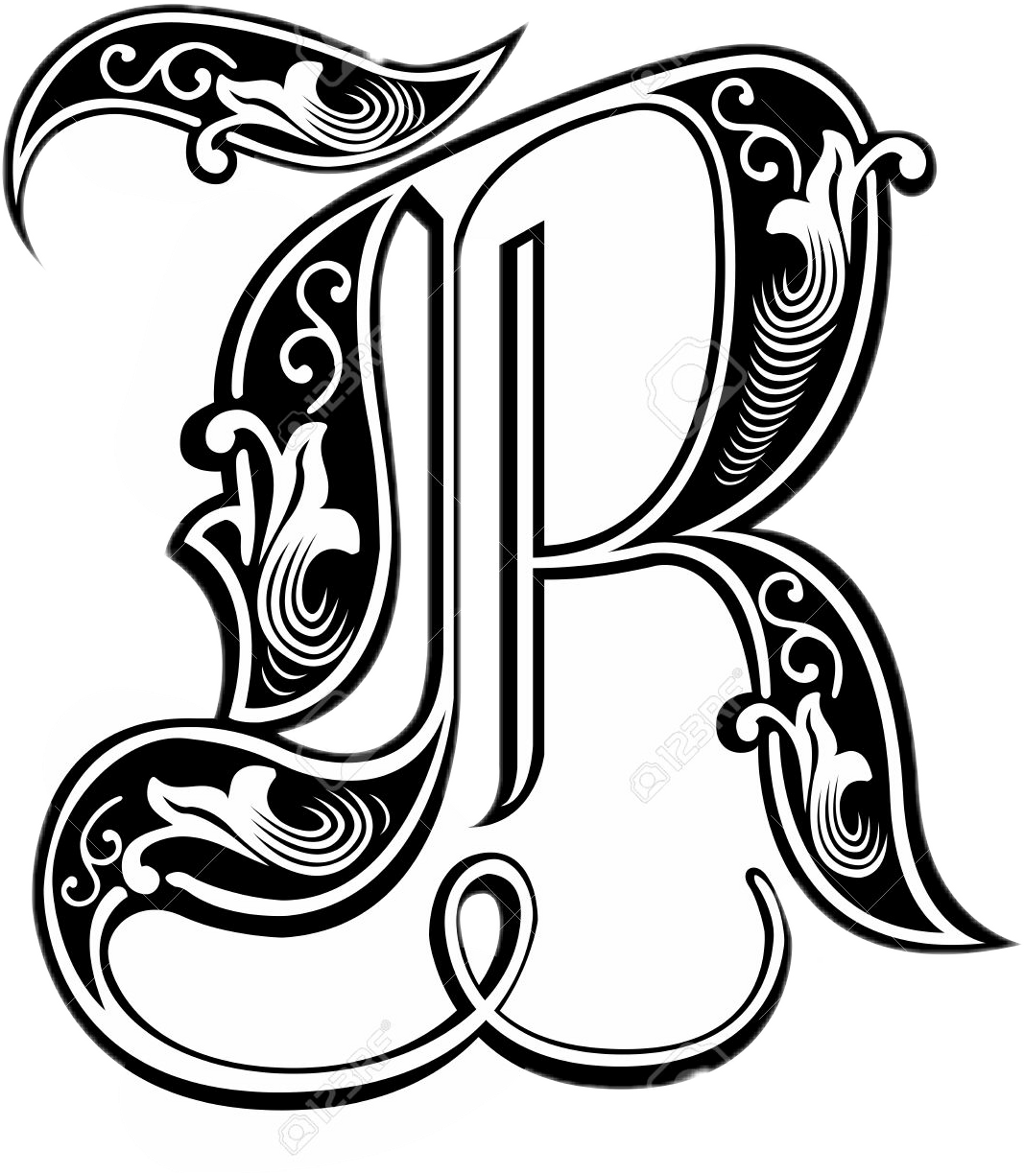 Clip Art Free Tattoo R Bw Sticker By Redcakra - Fancy Royal Letter R (1024x1173)