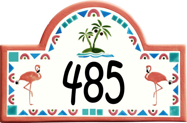 Flamingo House Number Plaque Comes In A Cool Teal Border - Flamingo House Number Plaque Comes In A Cool Teal Border (640x421)