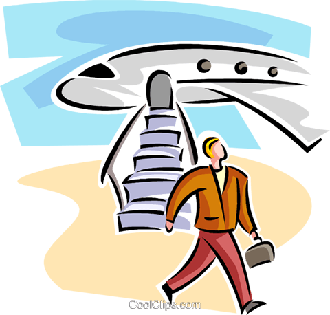 Businessman Walking Past An Airplane Royalty Free Vector - Clip Art (480x458)