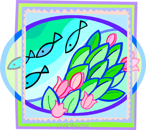 Fish Swimming Past Some Flowers Royalty Free Vector - Fish Swimming Past Some Flowers Royalty Free Vector (480x427)