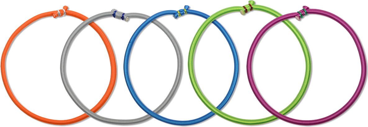 5 Elastic Bungee Rings In Orange, Green, Pink, Silver - Relationship Symbol Drawing (1200x444)