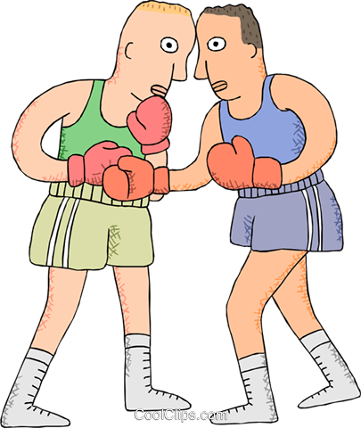 Boxers Sparring Royalty Free Vector Clip Art Illustration - Boxing Cartoon (405x480)