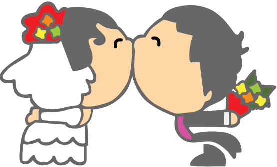 Just Married Couple Decorative Sticker - Kiss Cartoon Black White (554x334)