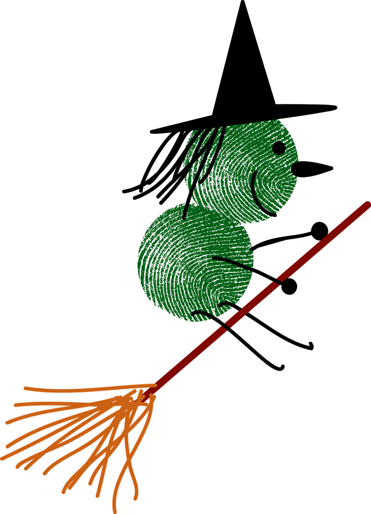 Thumbprint And Finger Witch Halloween - Thumb Print Halloween Art (740x1024)