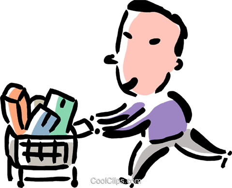 Man Grocery Shopping Royalty Free Vector Clip Art Illustration - Shopping Cart (480x389)