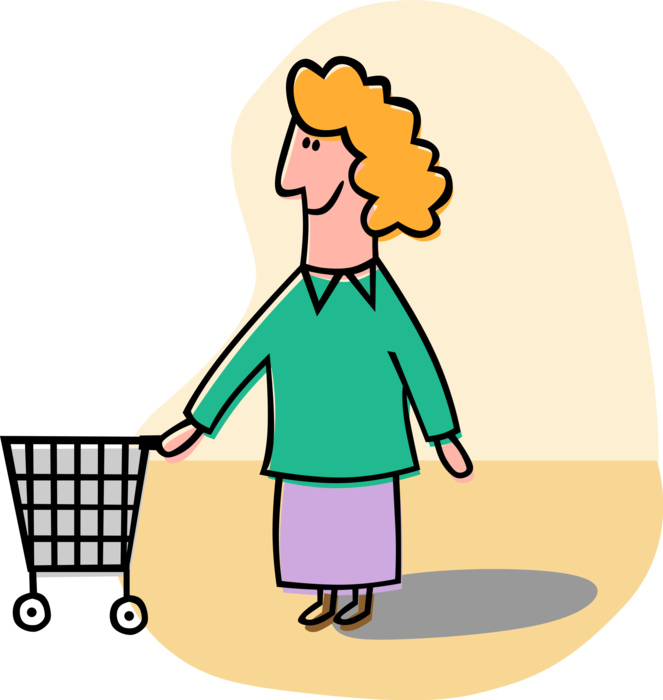 Shopper With Shopping Cart In Image Of - Frau Mit Einkaufswagen Clipart (663x700)