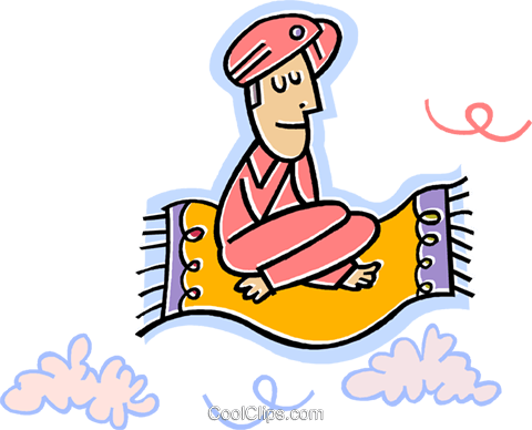 Man On Magic Carpet Royalty Free Vector Clip Art Illustration - Magic Objects Fairy Tale (480x388)