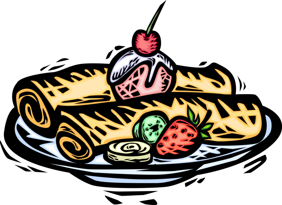Vector Illustration Of Thin Wheat Flour Pancake Crêpe - Crepes Clip Art (962x700)