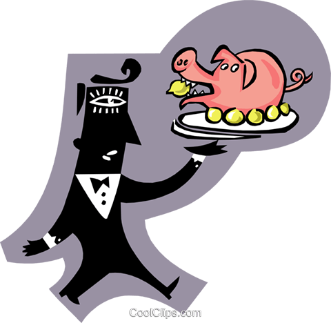 Man Serving A Pig Royalty Free Vector Clip Art Illustration - Cartoon (480x468)