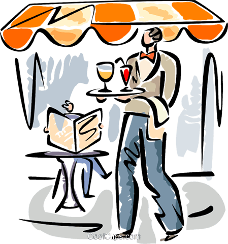 Waiter Serving Drinks Royalty Free Vector Clip Art - Garçom Servindo Bebidas Png (449x480)