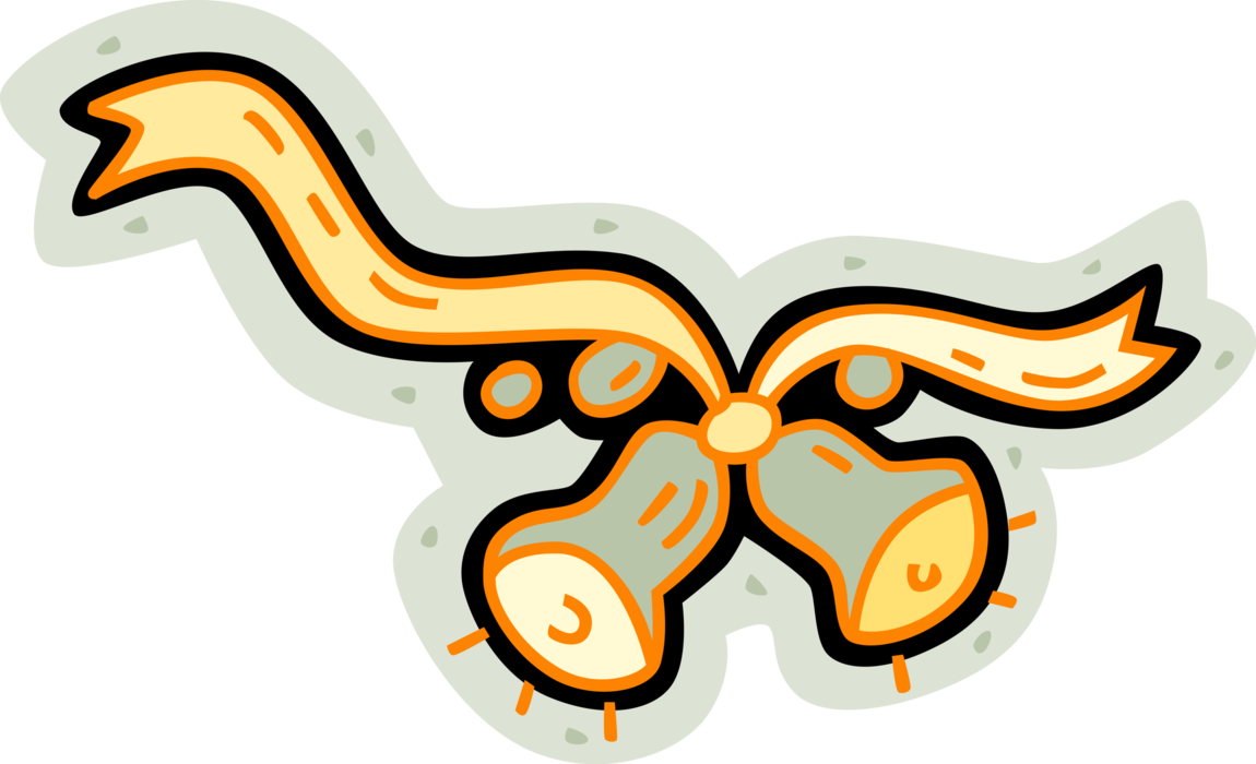 Vector Illustration Of Wedding Bells With Ribbon Banner - Wedding (1150x700)