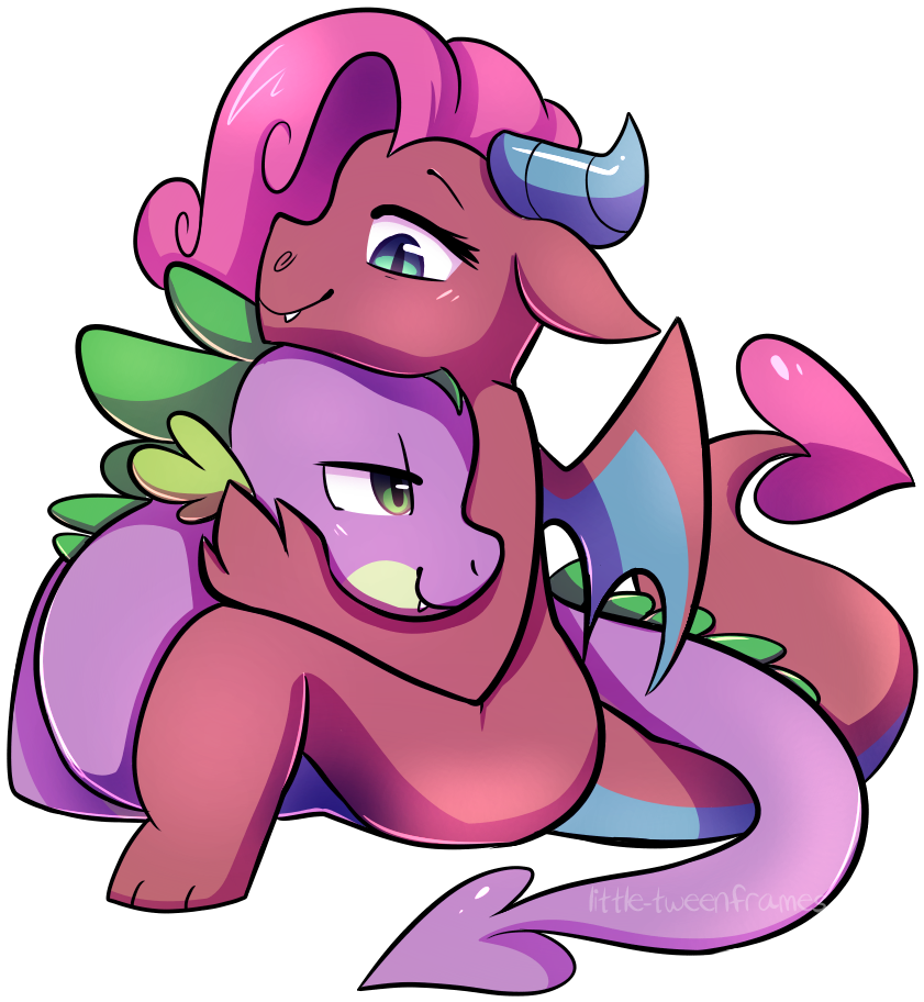 Little-tweenframes, Blushing, Couple, Cuddling, Dragon, - Cartoon (1000x1000)