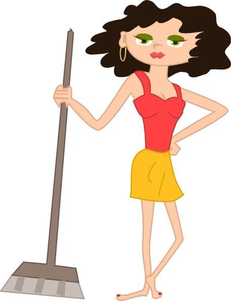 Young Housekeeper Girl With Broomstick Clip Art - Modelo Curriculo De Diarista (456x594)