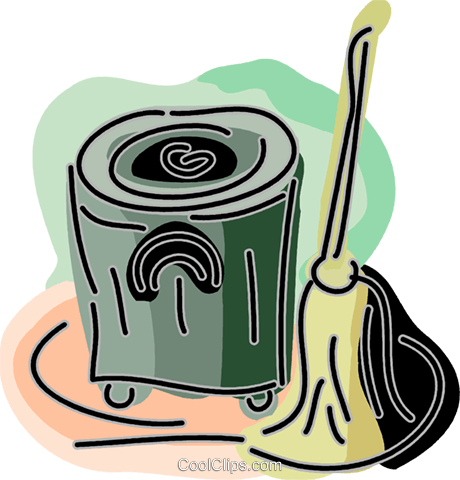 Garbage Can With Broom Royalty Free Vector Clip Art - Garbage Can With Broom Royalty Free Vector Clip Art (460x480)