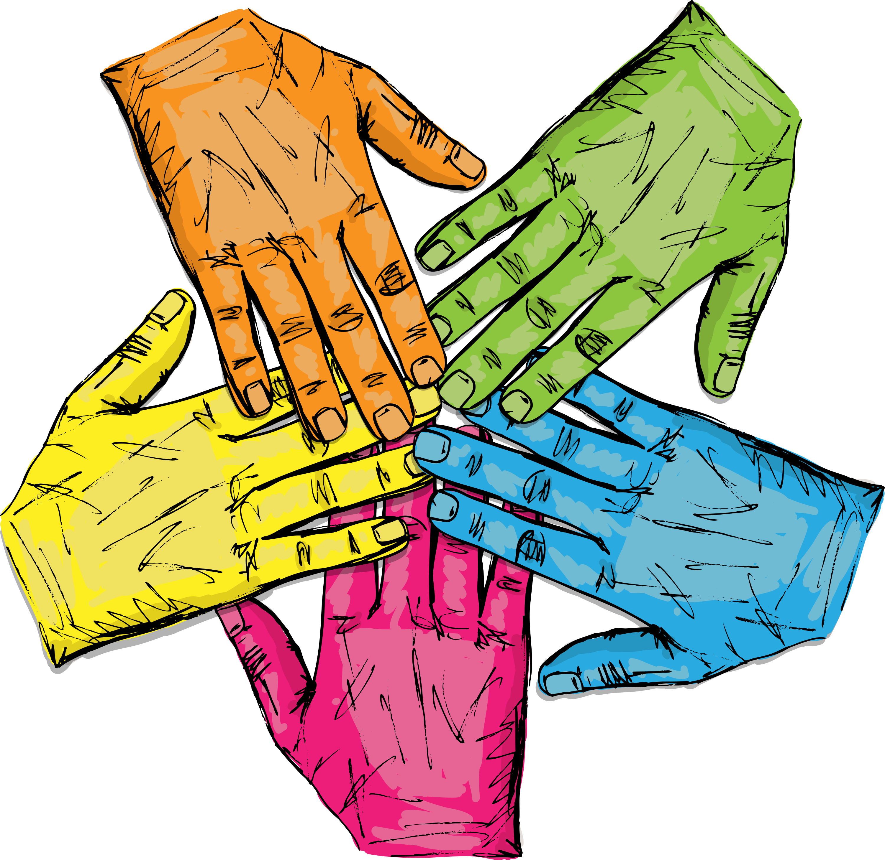 Colorful Group Of Hands Isolated On White Vector Illustration - Group Hand Vector (3000x2918)