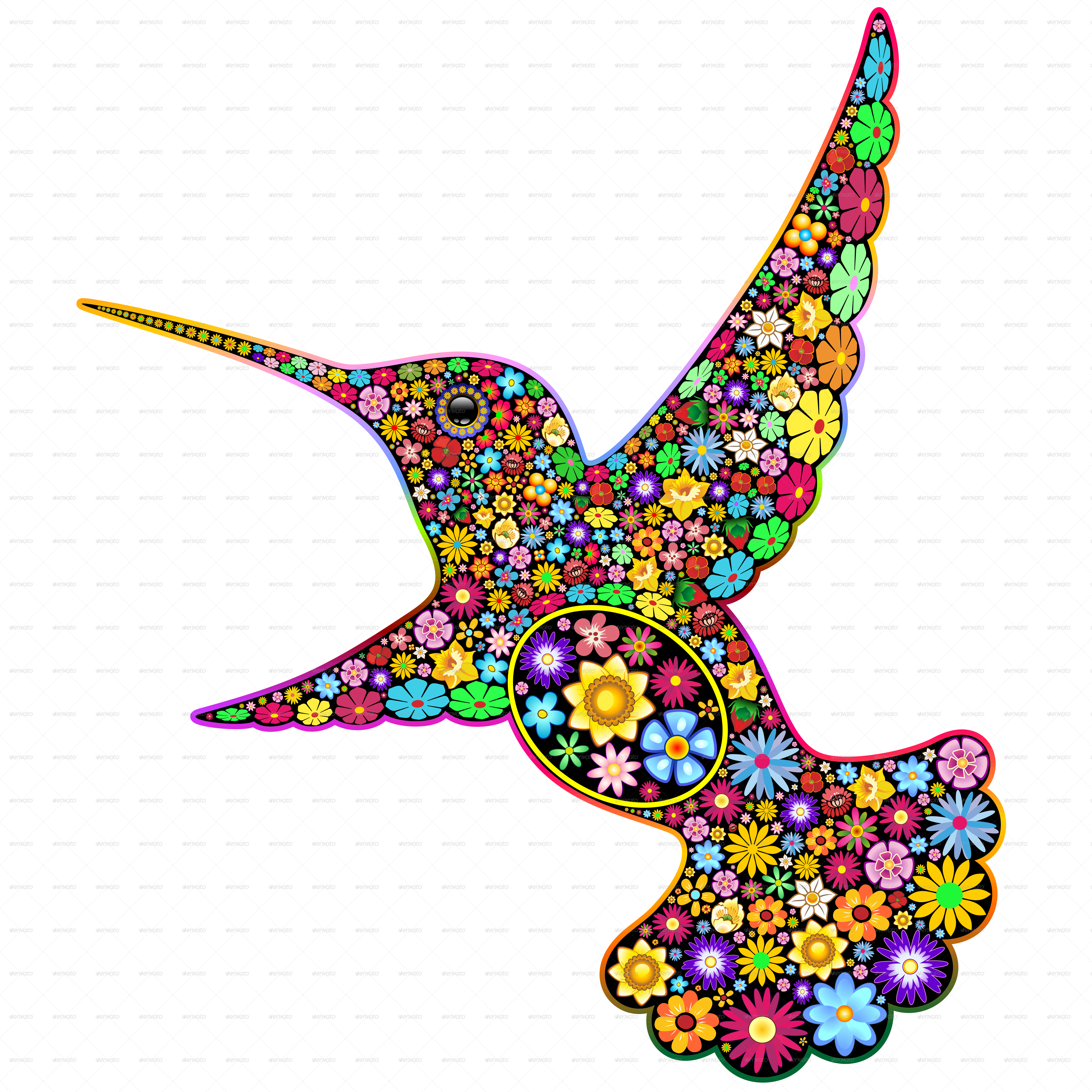 Png Free Library Floral Ornamental Art Design By Bluedarkat - Flower Hummingbird Cabochon Tibetan Silver Glass Chain (5000x5000)