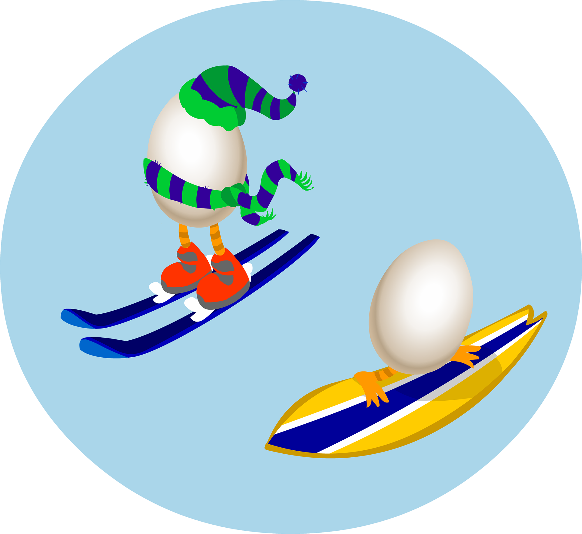 Eggs With Leggs Enjoying Both Winter And Summer Sports - Eggs With Leggs Enjoying Both Winter And Summer Sports (1920x1762)