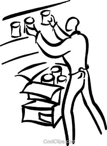 Clerk Stocking Shelves Royalty Free Vector Clip Art - Stocking Shelves Cartoon (351x480)