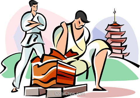 Japanese Karate Expert Breaking Boards Royalty Free - Clip Art (480x338)