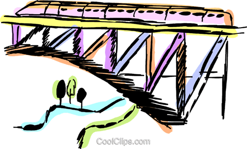 Train Traveling Over A Bridge Royalty Free Vector Clip - Travelling In Train Drawing (480x291)