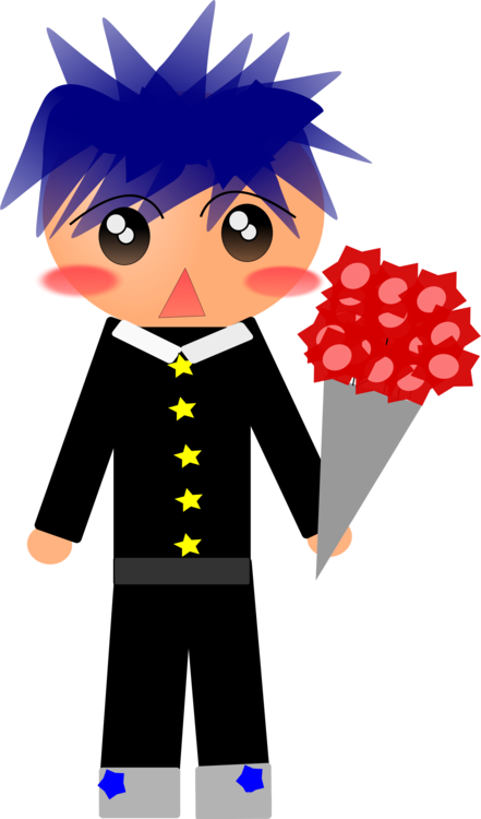 Flower Bouquet Drawing Cartoon Boy - Clip Art (441x750)