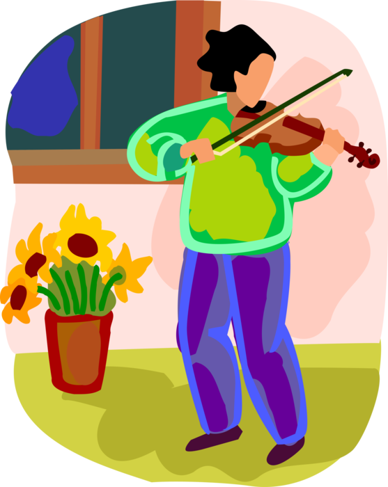 Vector Illustration Of Violinist Musician Plays Violin - Violin (557x700)