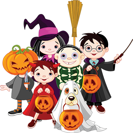 Kids At Halloween Cartoon Drawing - Disfraces De Halloween Animado (450x453)