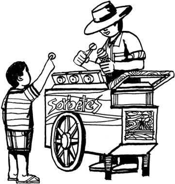 Illustration Of A Boy Buying Ice Cream From A Man Selling - Buy Ice Cream Drawing (382x400)