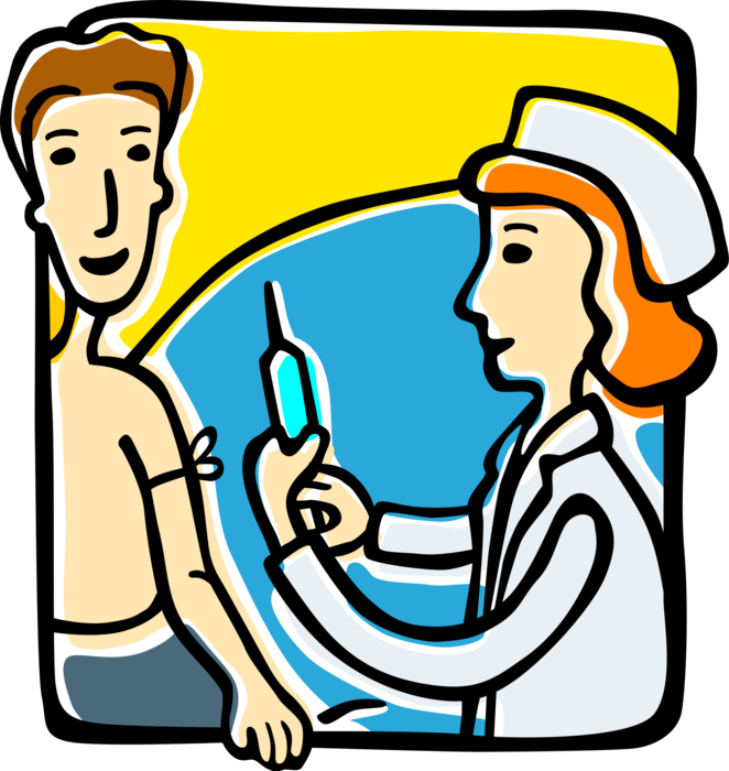Vector Illustration Of Vaccination By Injection Of - Nurse Giving Shot Clip Art (662x700)
