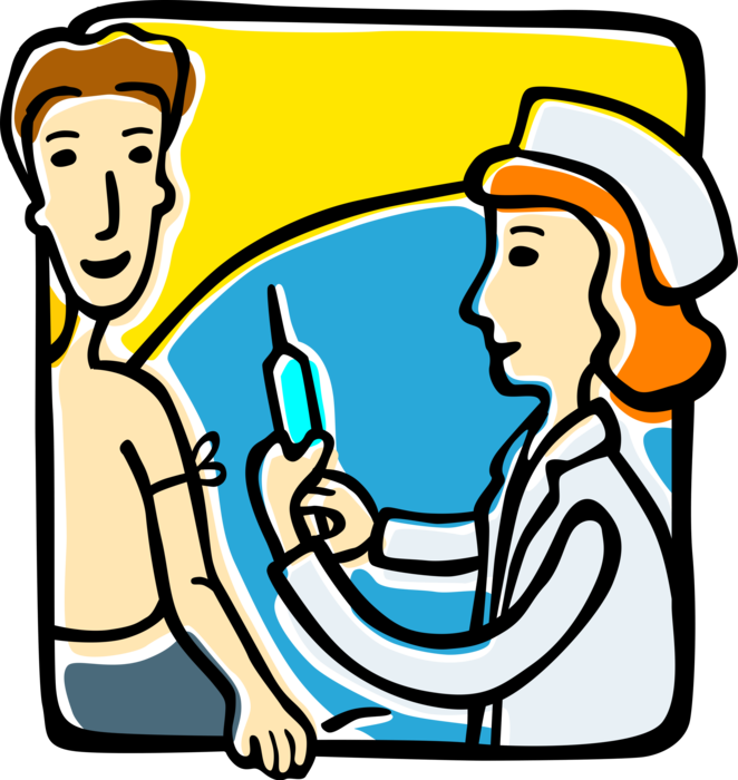 Vector Illustration Of Vaccination By Injection Of - Nurse Giving Shot Clip Art (662x700)